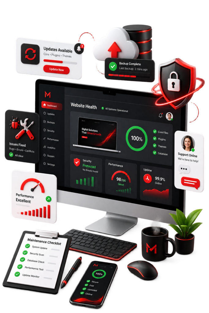 Website monitoring backup and maintenance support